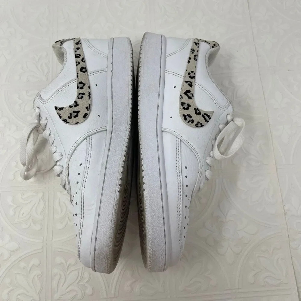 Nike Court Vision Low 'Leopard Swoosh' women's sneakers in white Sz 6.5